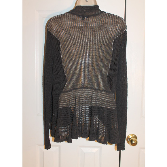 Eileen Fisher Charcoal Linen Blend Fishnet Cardigan sz M - Picture 2 of 3